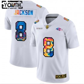 Lasten Baltimore Ravens NFL Pelipaita Lamar Jackson 8 Nike 2020 Monivärinen Valkoinen
